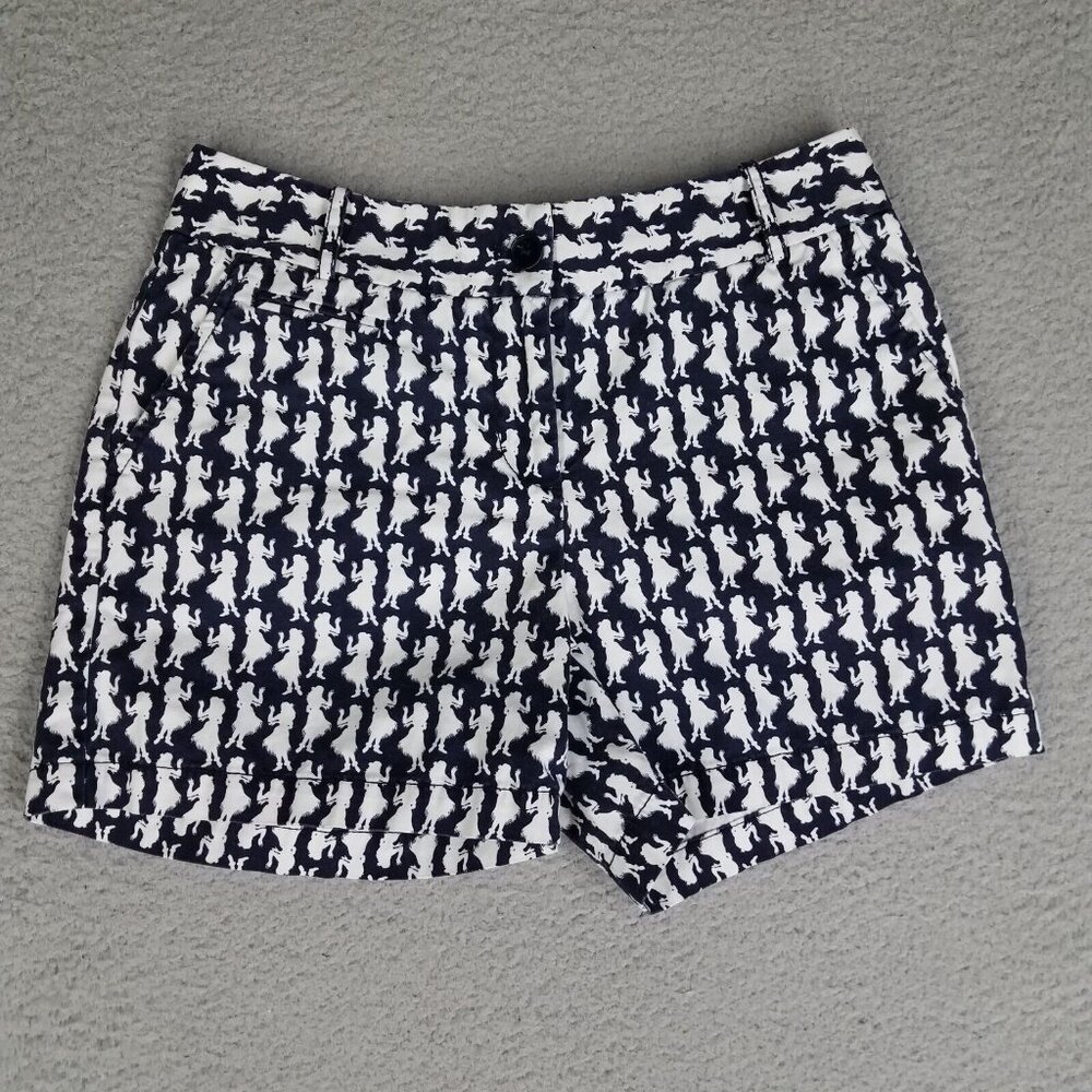 Talbots Chino Shorts Women's 0 Petite Hula Girls Hawaiian Aloha Navy Mini Casual